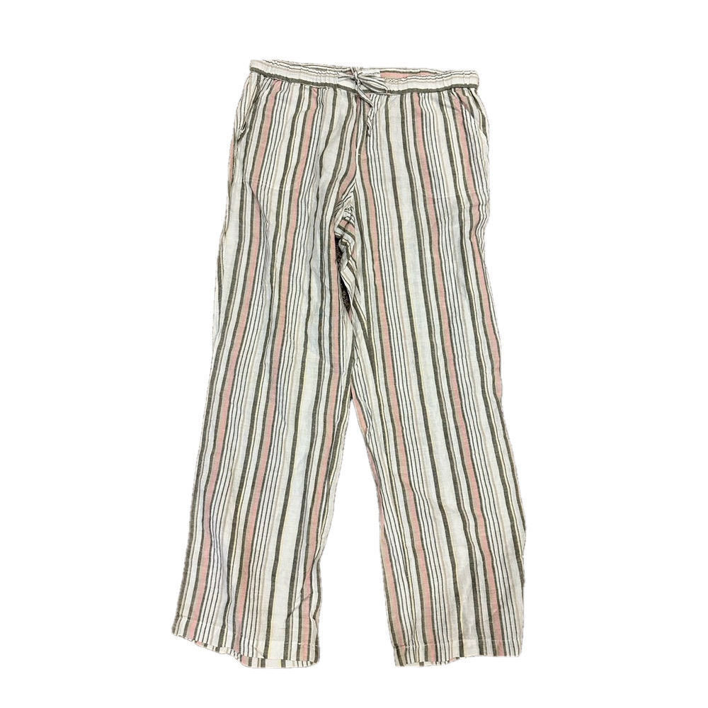 LIZ CLAIBORNE TIE WAIST GRAY AND WHITE STRIPED PANTS